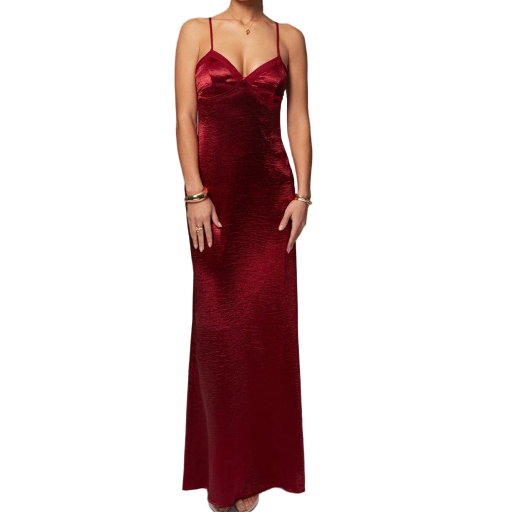 JLUXLABEL “Red Surreal Satin Maxi Dress Size M